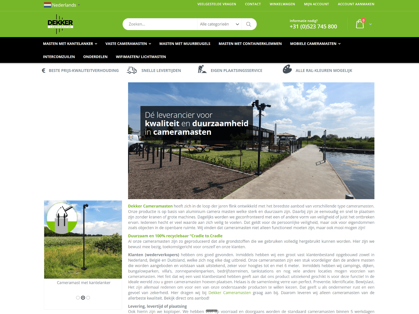 Website van Dekker Cameramasten in Hardenberg, klant van Studio Deaup