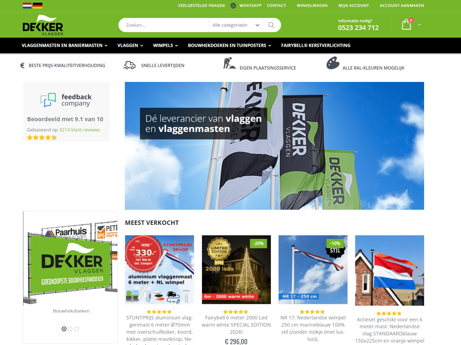 Website van Dekker Vlaggen in Hardenberg, klant van Studio Deaup