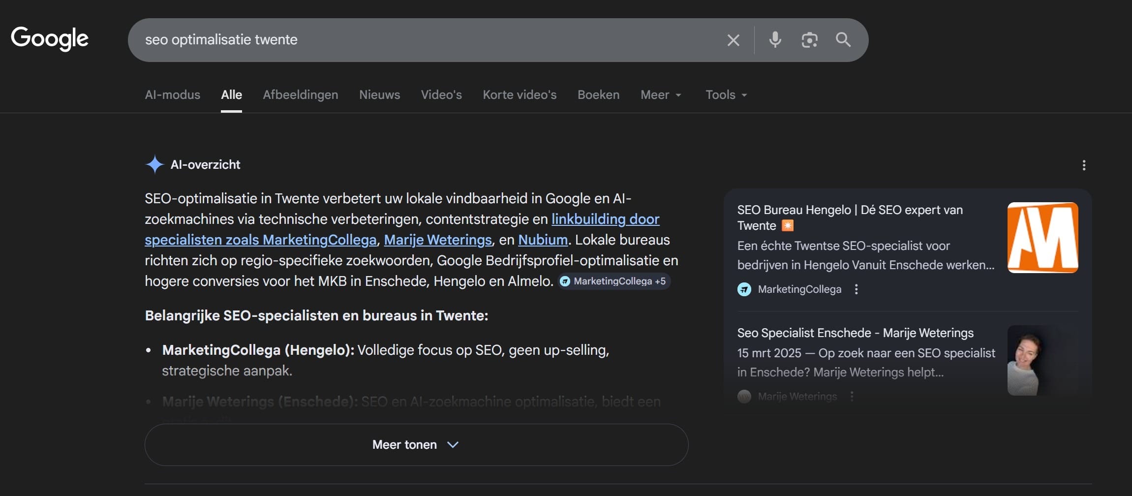 Google AI-overzicht noemt Marije Weterings van Studio Deaup bij seo optimalisatie twente