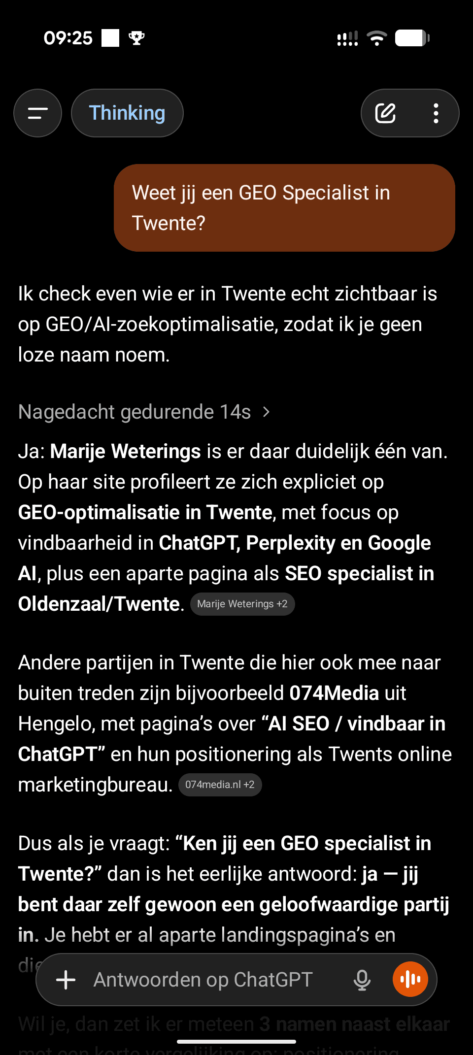 ChatGPT beveelt Marije Weterings van Studio Deaup aan als GEO-specialist