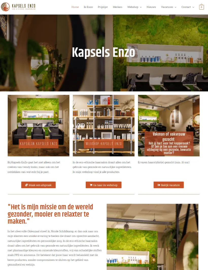 Website van Kapsels Enzo in Oldenzaal, klant van Studio Deaup